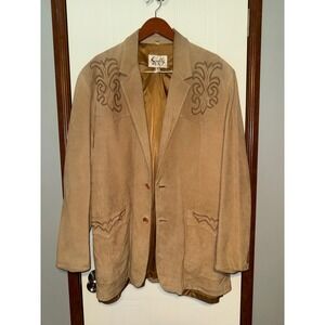 Scully Western Suede Leather Blazer Sport Coat Tan Embroidered Mens 48L